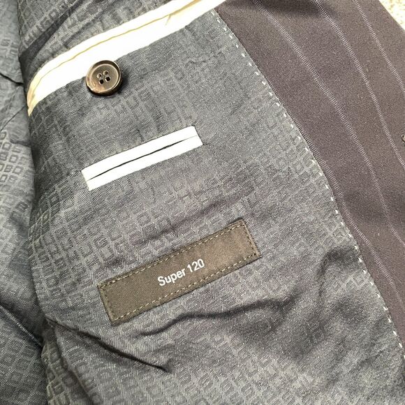 Boss Hugo Boss Super 120 Wool Blazer Suit Jacket Mens 38R Navy Blue Striped Work - Picture 7 of 13